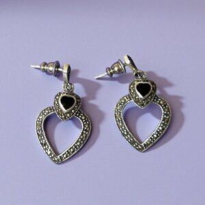 Boma vintage signed sterling & marcasite heart earrings